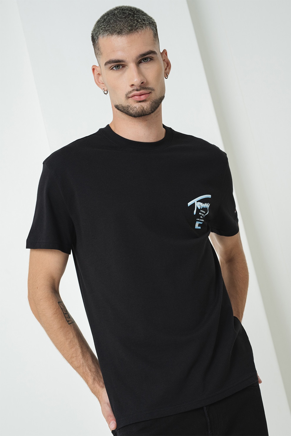 Tommy Jeans, Tricou de bumbac Signature City, Alb, Negru, Albastru, XL