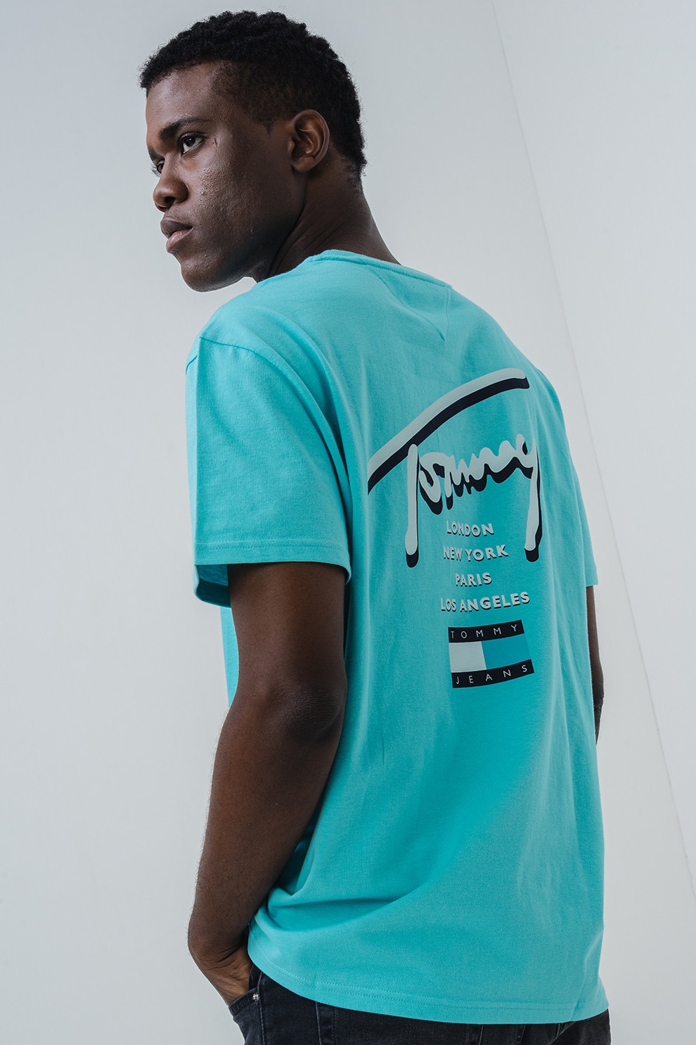 Tommy Jeans, Tricou de bumbac Signature City, Turcoaz, XL