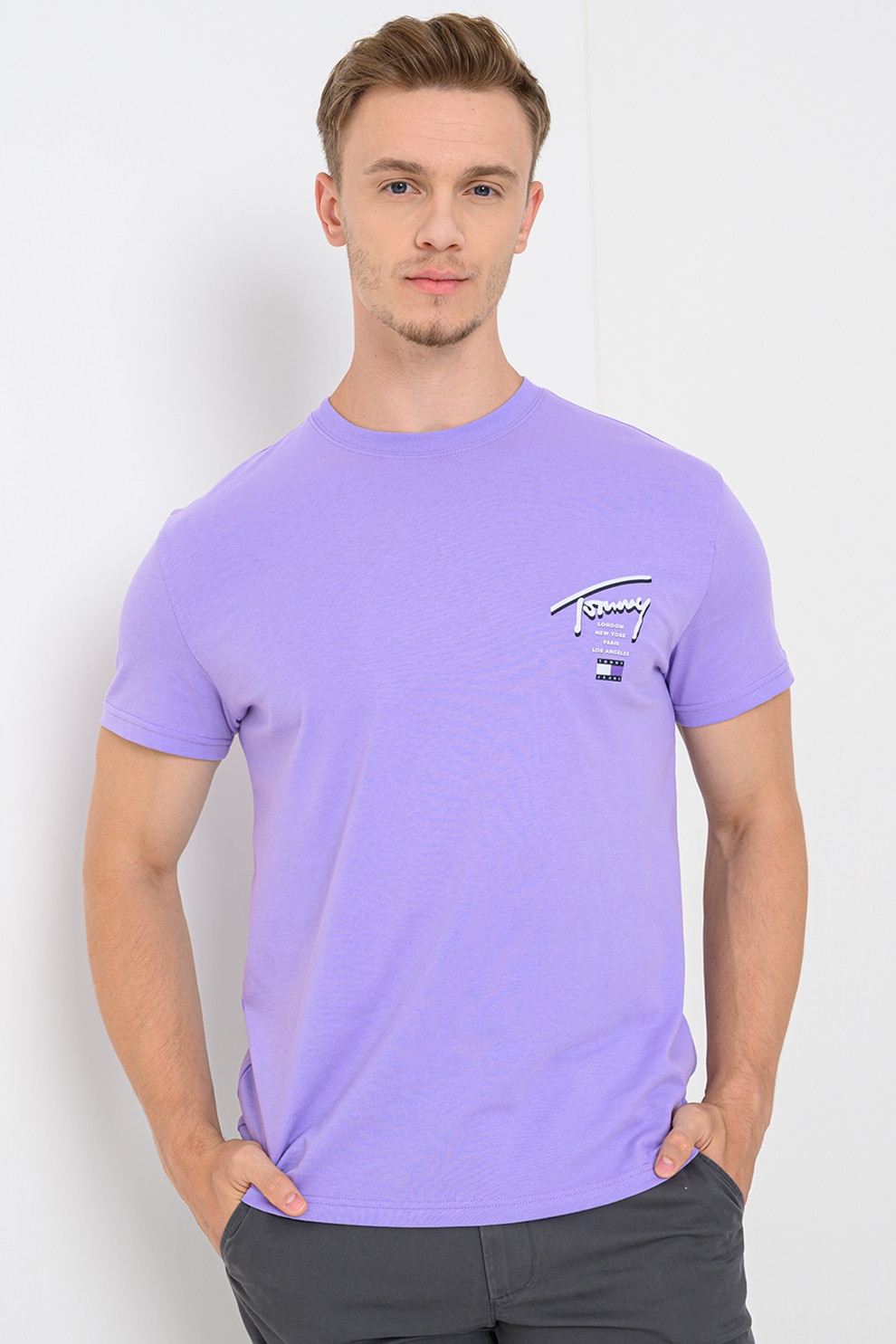 Tommy Jeans, Tricou de bumbac Signature City, Alb, Lila, M