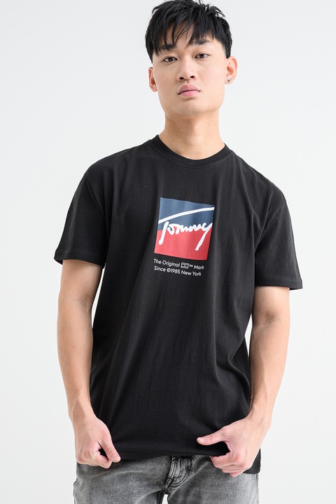 Tommy Jeans, Kerek nyakú logós póló, Piros/Fekete/Sötétkék