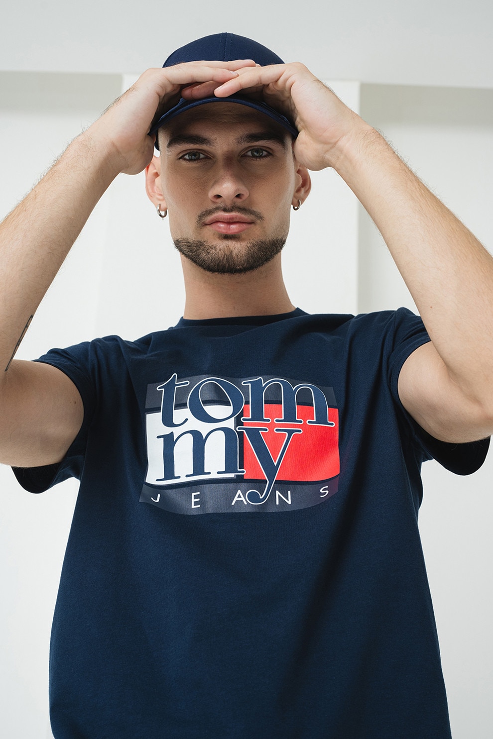 Tommy Jeans, Tricou regular fit cu imprimeu grafic, Rosu, Bleumarin, M