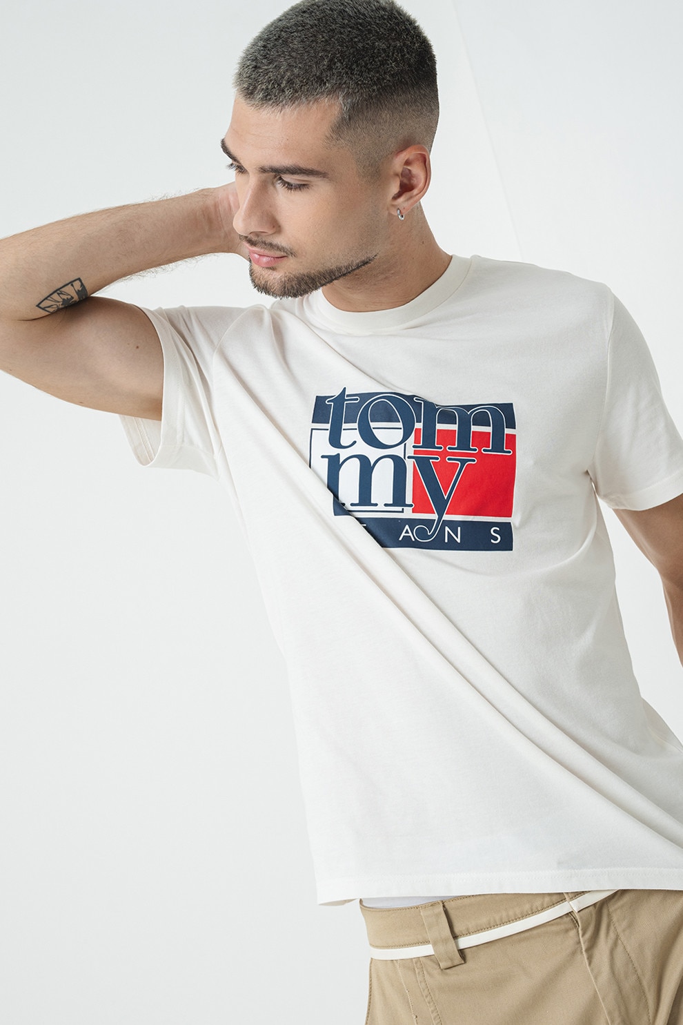 Tommy Jeans, Tricou regular fit cu imprimeu grafic, Alb murdar, Bleumarin, XL