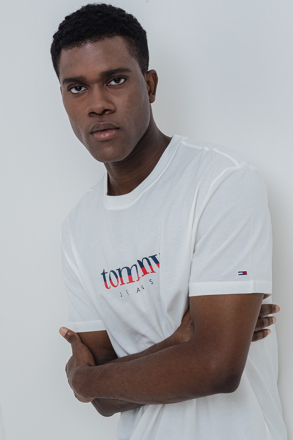 Tommy Jeans, Tricou cu decolteu la baza gatului si imprimeu logo, Alb fildes, M