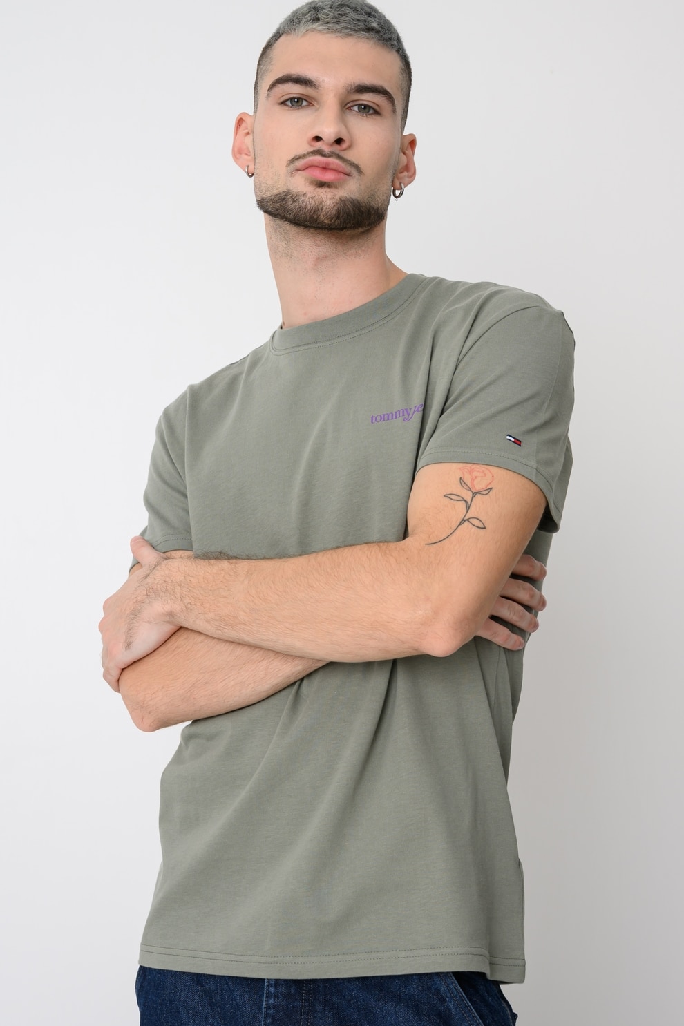 Tommy Jeans, Tricou cu decolteu la baza gatului si imprimeu pe partea din spate, Verde pal, XL