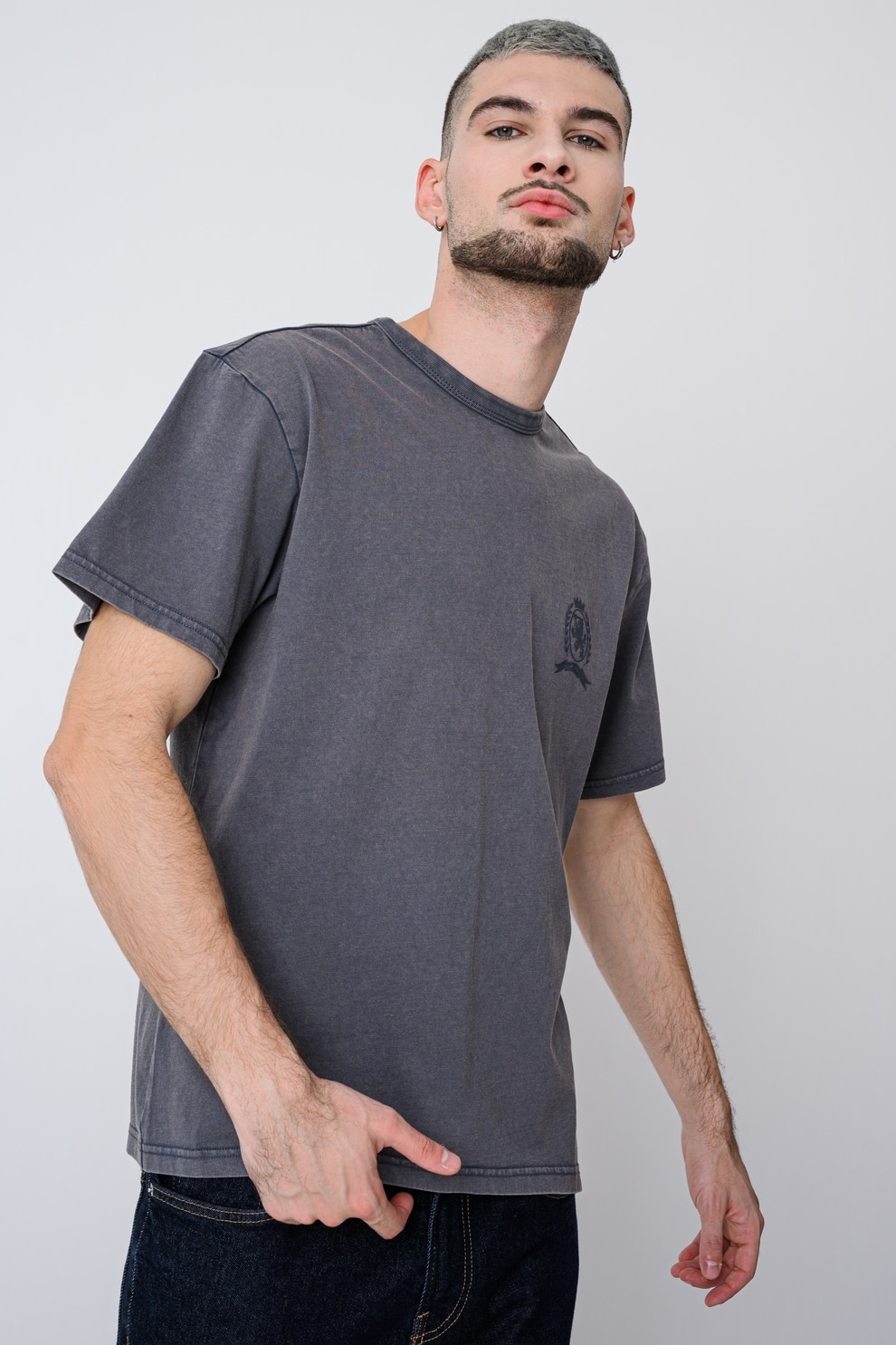 Tommy Jeans, Tricou de bumbac cu aspect decolorat, Gri cenusiu, L