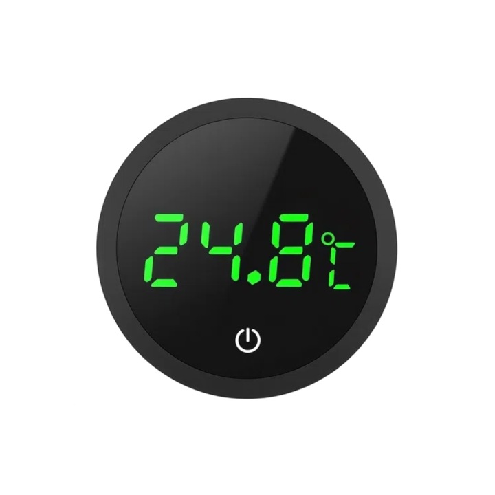 Digitális Akvárium Hőmérő, Omelivon® AQ-DTHM-BLK, Érintőképernyős LED Kijelző, Nagy Pontosságú Szenzor, Érintéssel Aktiválható, Mini, Ragasztható, Páratartalom- és Korrózióálló, Édesvízi és Tengeri Akváriumokhoz, 4.5x4.5x1.1 cm, Fekete