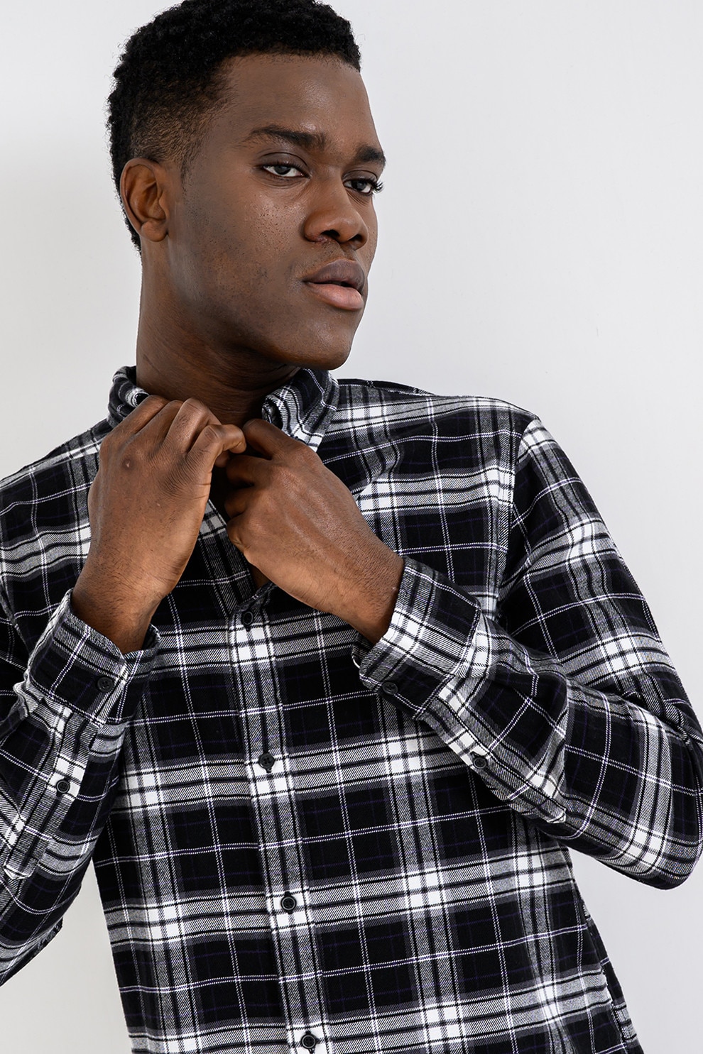 Tommy Jeans, Camasa regular-fit cu guler Oxford si model in carouri, Alb, Negru, M