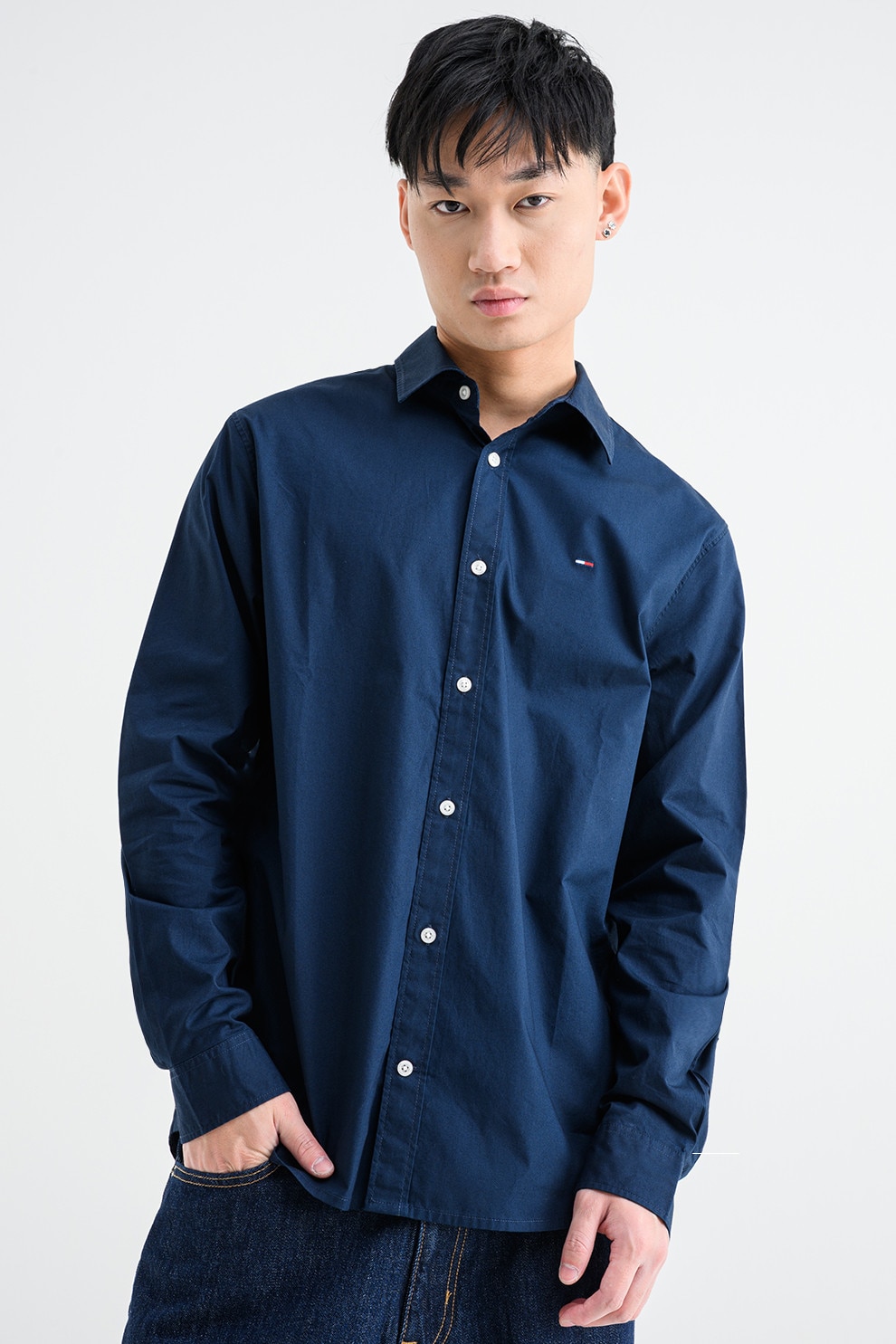 Tommy Jeans, Camasa din amestec de bumbac organic, Bleumarin, L