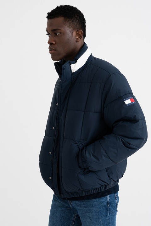 Tommy Jeans, Свободно зимно яке със средновисока яка, Бял/Тъмносин, XL
