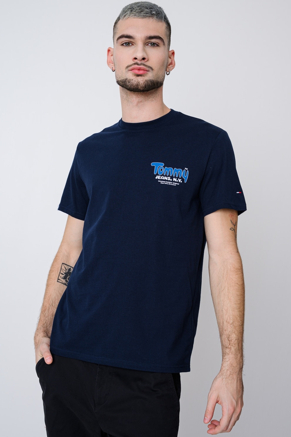 Tommy Jeans, Tricou slim fit cu logo, Bleumarin, XL