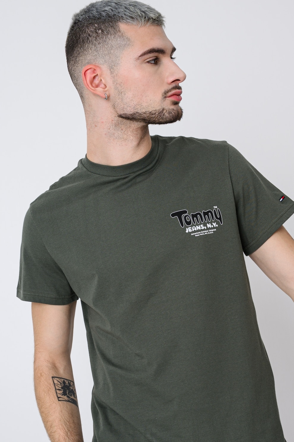 Tommy Jeans, Tricou slim fit cu logo, Verde, L