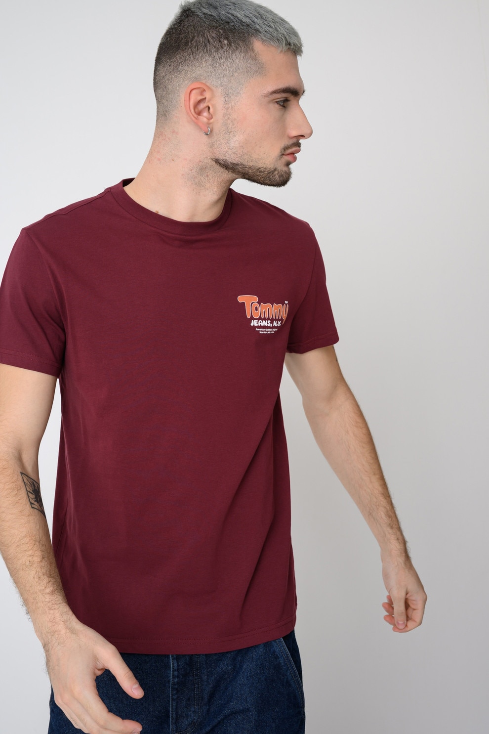 Tommy Jeans, Tricou slim fit cu logo, Visiniu, 2XL