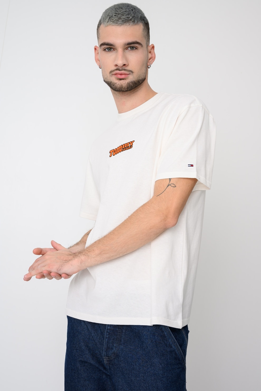 Tommy Jeans, Tricou relaxed fit cu logo brodat, Alb, XL