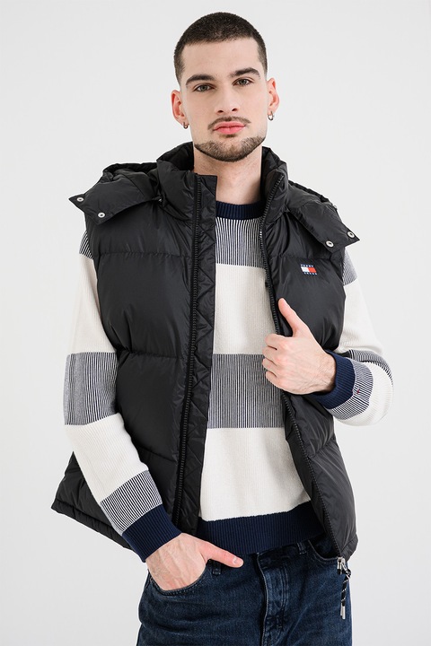 Tommy Jeans, Vesta cu fermoar si imprimeu logo, Negru, S