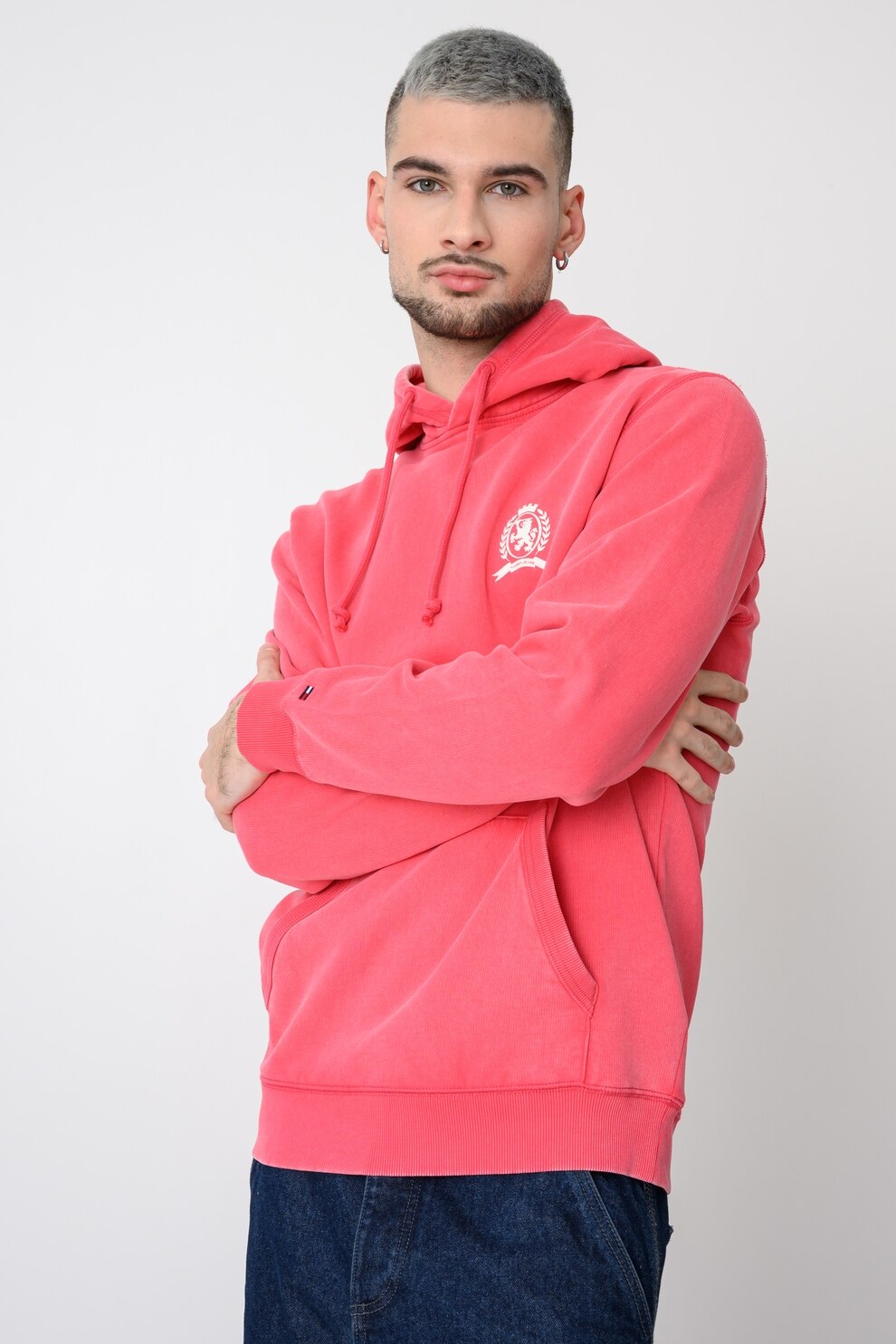 Tommy Jeans, Hanorac cu buzunar kangaroo si logo pe spate, Roz, M