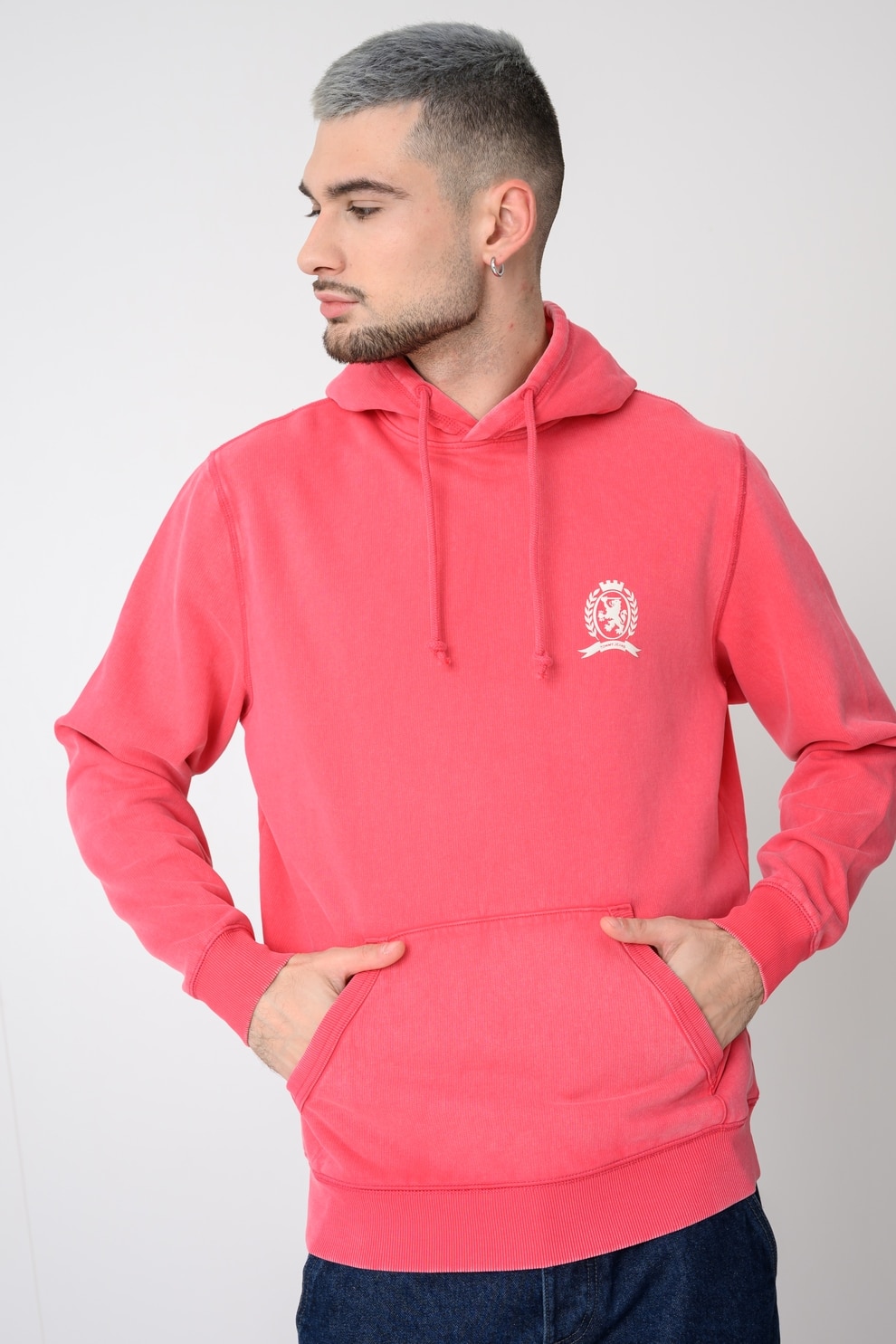 Tommy Jeans, Hanorac cu buzunar kangaroo si logo pe spate, Roz, S