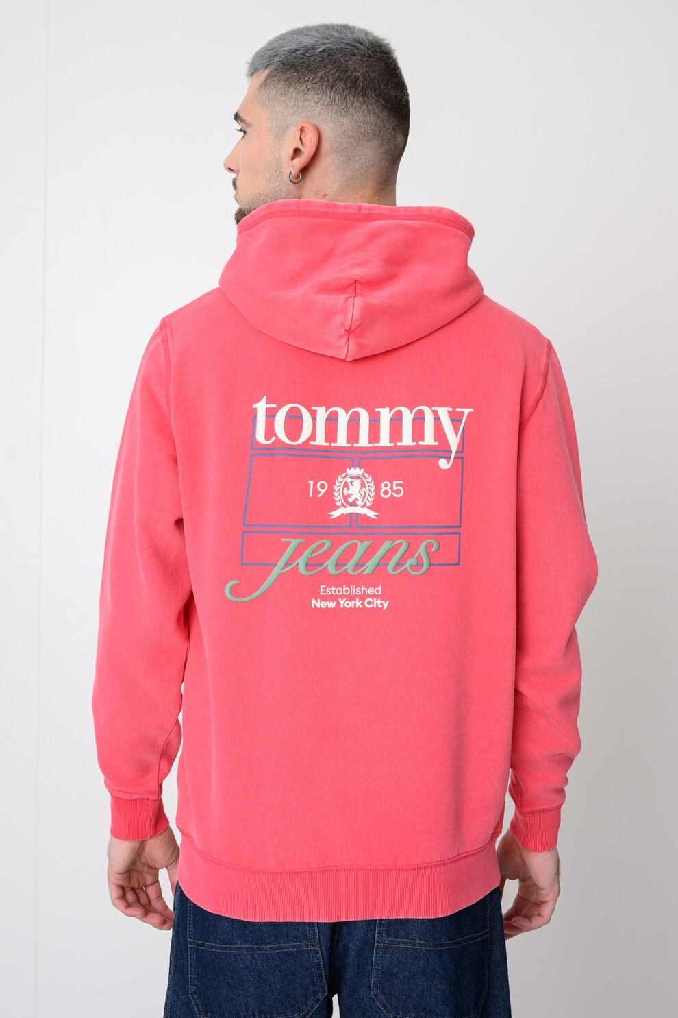 Tommy Jeans, Hanorac cu buzunar kangaroo si logo pe spate, Roz, M