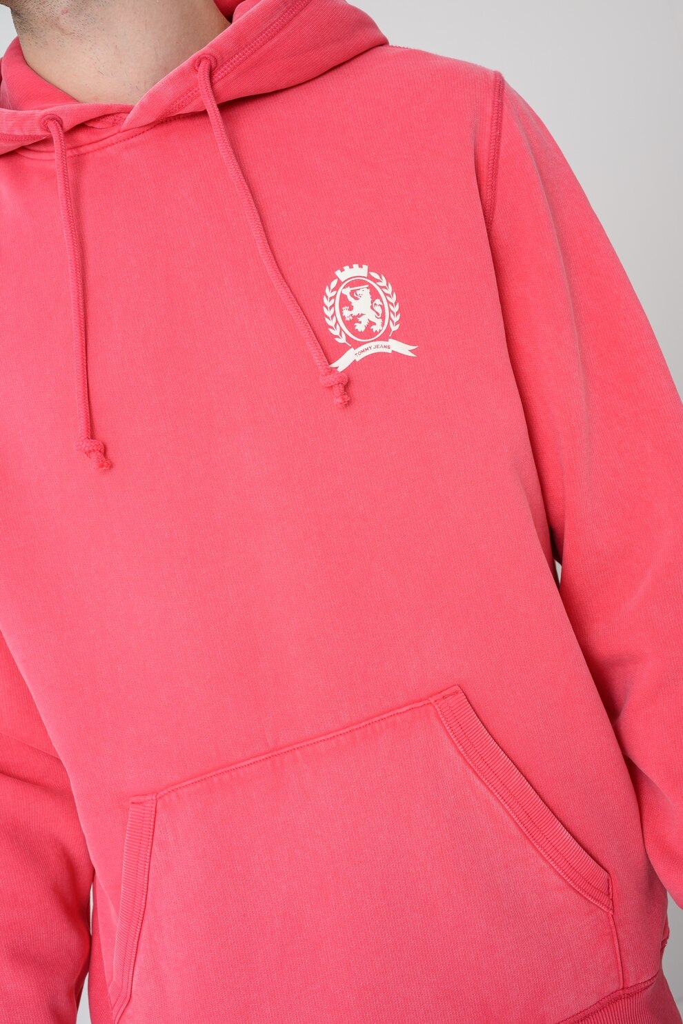 Tommy Jeans, Hanorac cu buzunar kangaroo si logo pe spate, Roz, M