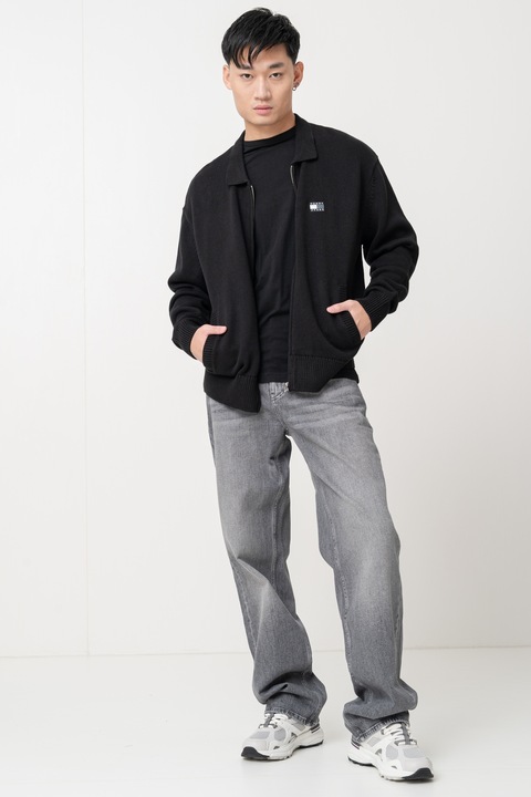 Tommy Jeans, Жилетка с цип и лого, Черен