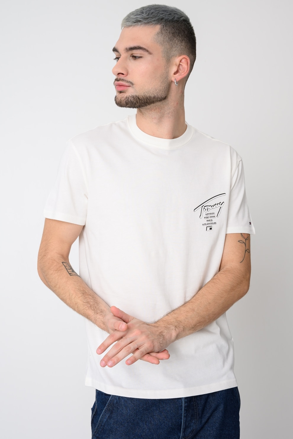 Tommy Jeans, Tricou de bumbac cu imprimeu logo pe partea din spate Signature, Alb, 2XL