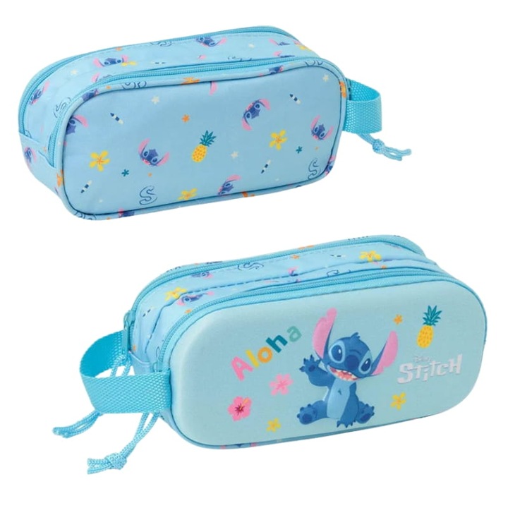 Несесер за моливи Tuba, Safta, Полиестерен материал, 3D бод, Две отделения, Превъзходно качество, Издръжливост, Цип, 10.5 x 10 x 10 см, Многоцветен