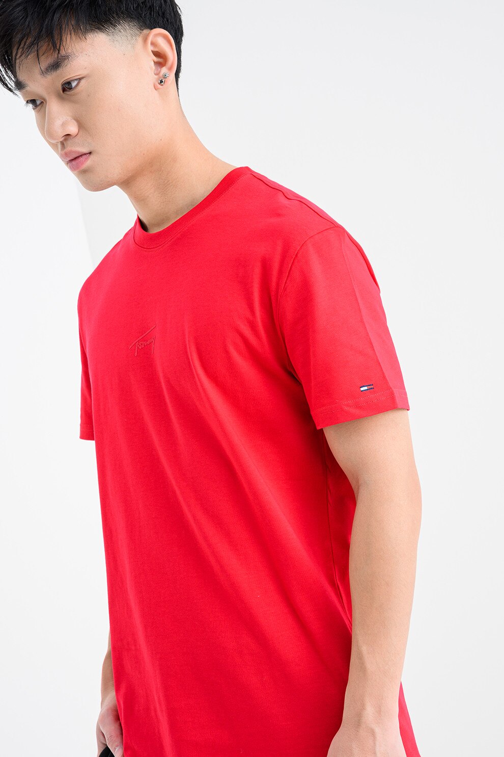 Tommy Jeans, Tricou regular fit cu logo discret, Rosu, M