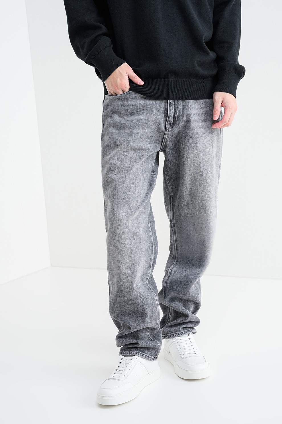 Tommy Jeans, Blugi regular fit cu aspect decolorat, Gri inchis melange, W32-L32