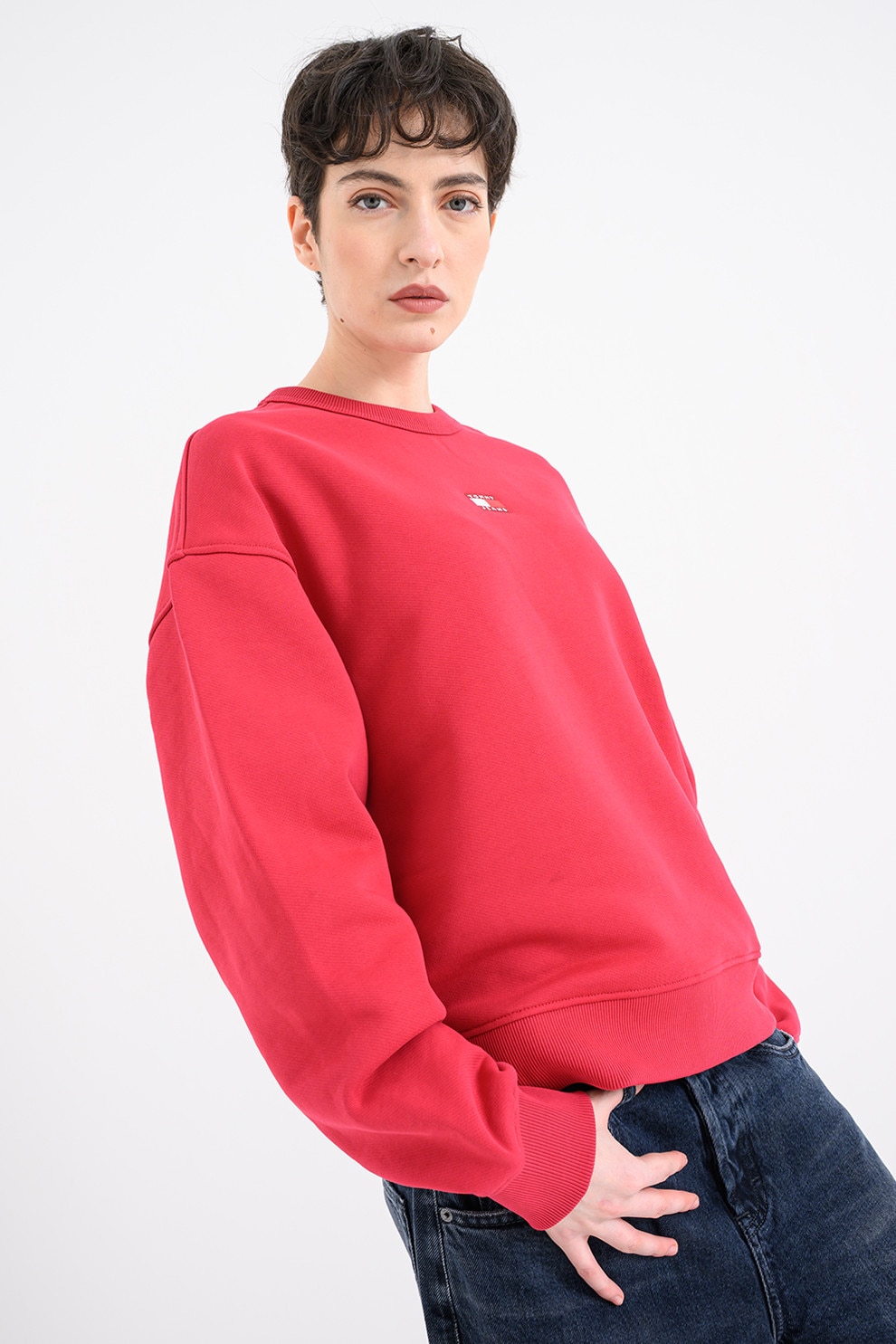 Tommy Jeans, Bluza de trening cu decolteu la baza gatului si logo