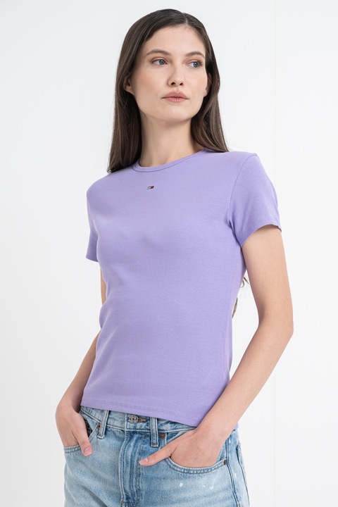 Tommy Jeans, Tricou slim fit striat, Albastru lavanda/Albastru