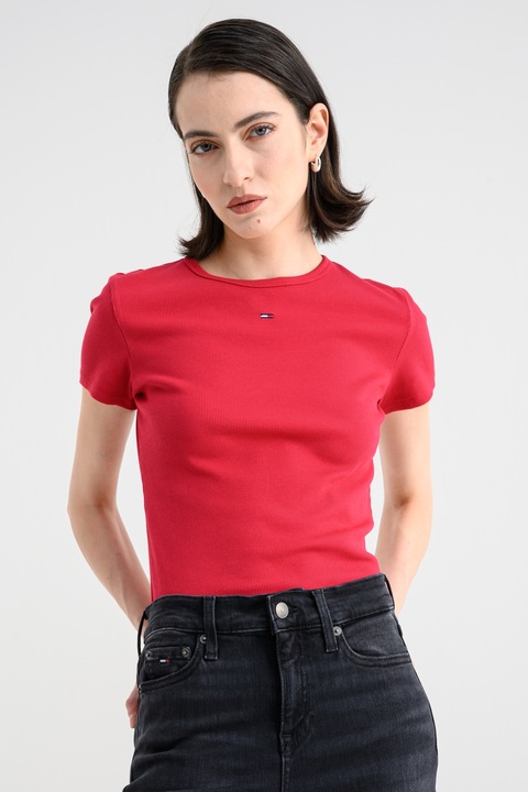 Tommy Jeans, Слим тениска с рипс, Бледочервен