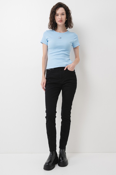 Tommy Jeans, Tricou slim fit striat, Albastru lavanda