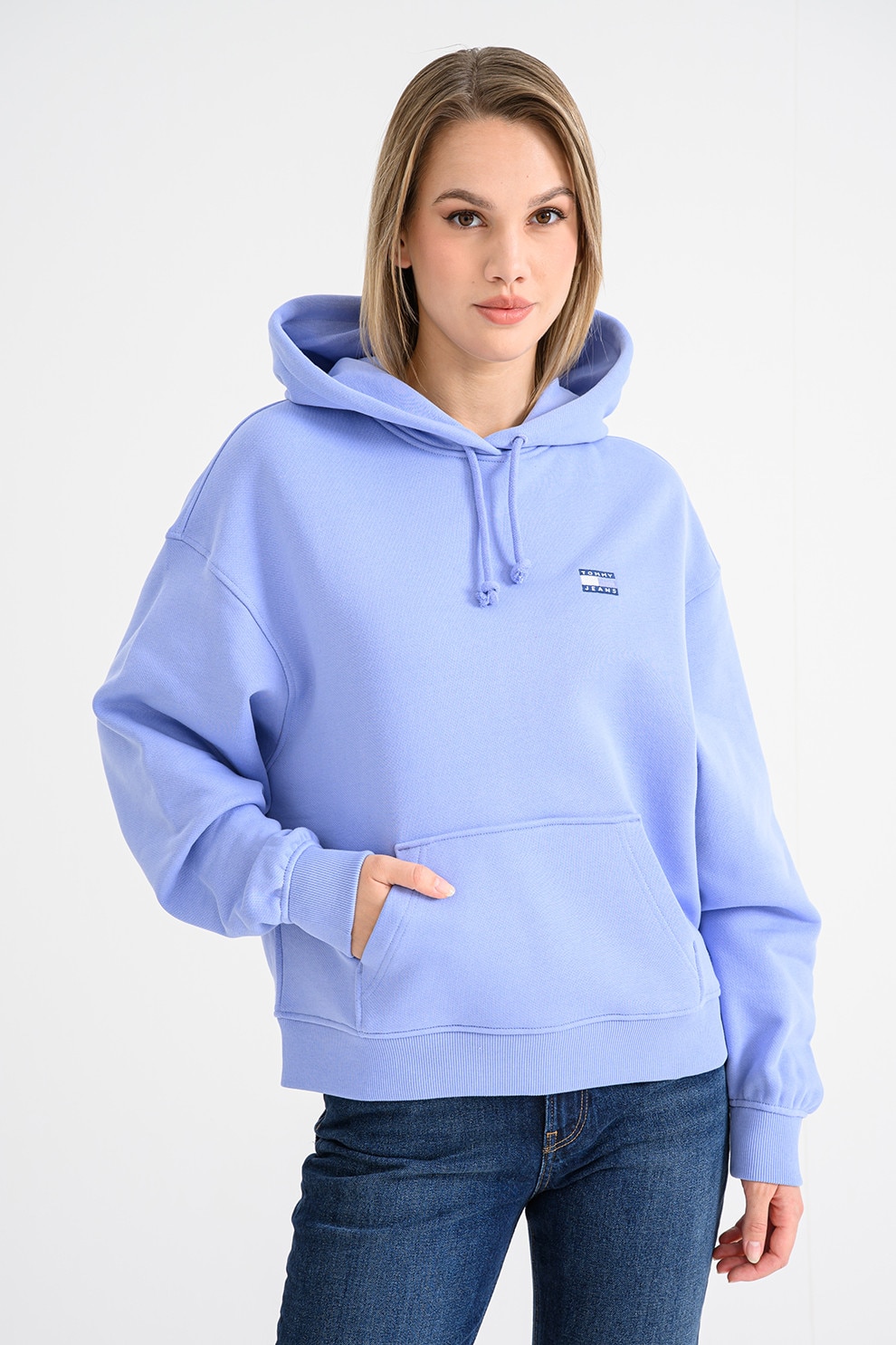 Tommy Jeans, Hanorac cu logo si buzunar kangaroo, Rosu, Albastru
