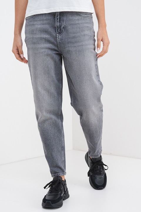 Tommy Jeans, Blugi mom fit cu talie inalta, Gri