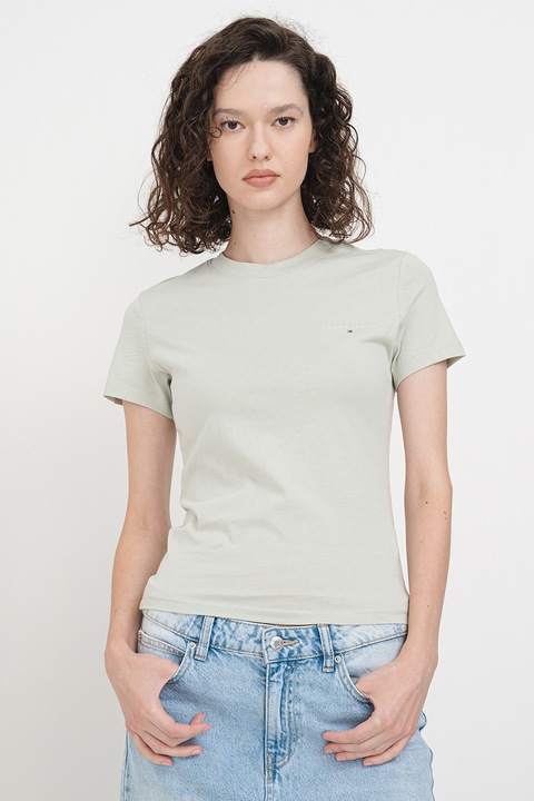 Tommy Jeans, Tricou slim fit cu decolteu la baza gatului, Verde pal