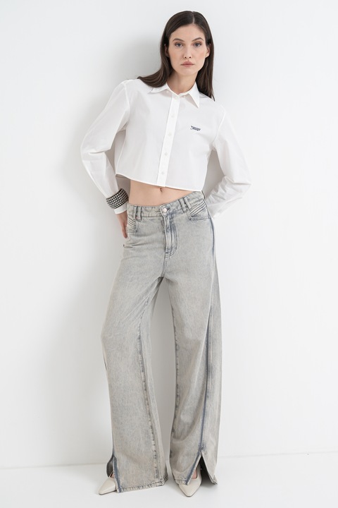 Tommy Jeans, Camasa crop cu maneci lungi, Alb