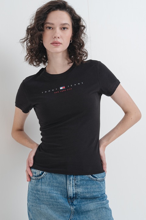 Tommy Jeans, Tricou slim fit din bumbac, Rosu/Alb/Negru