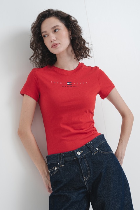 Tommy Jeans, Tricou slim fit din bumbac, Visiniu/Negru