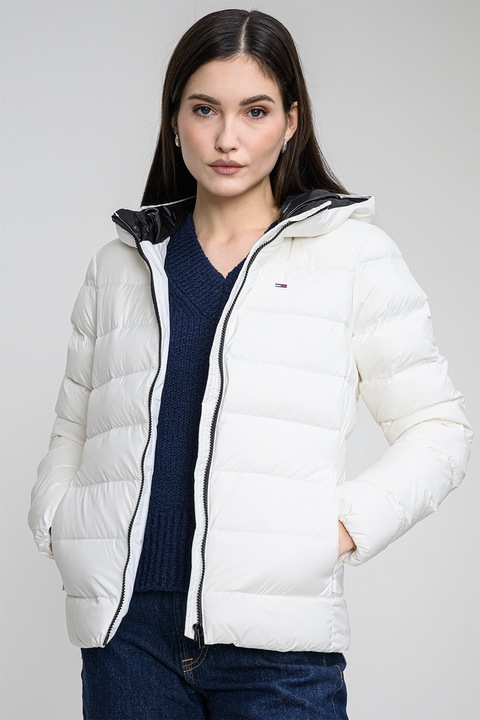 Tommy Jeans, Geaca slim fit cu gluga, Alb