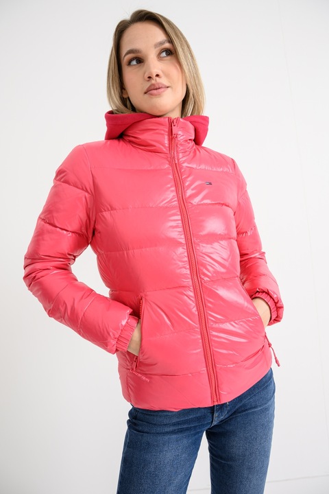 Tommy Jeans, Steppelt télikabát cipzáros oldalzsebekkel, Élénk rózsaszín