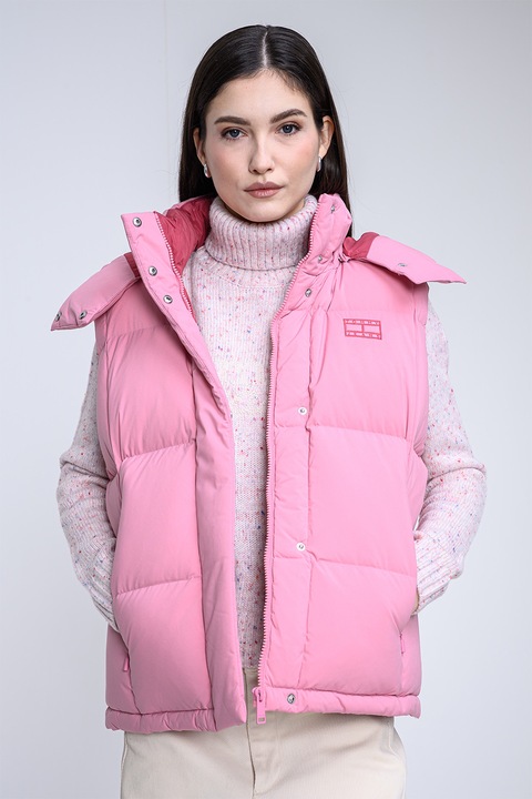 Tommy Jeans, Vesta regular fit cu guler inalt, Roz prafuit, M