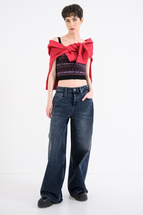 Tommy Jeans, Десениран къс слим топ, Черен/Виолетов