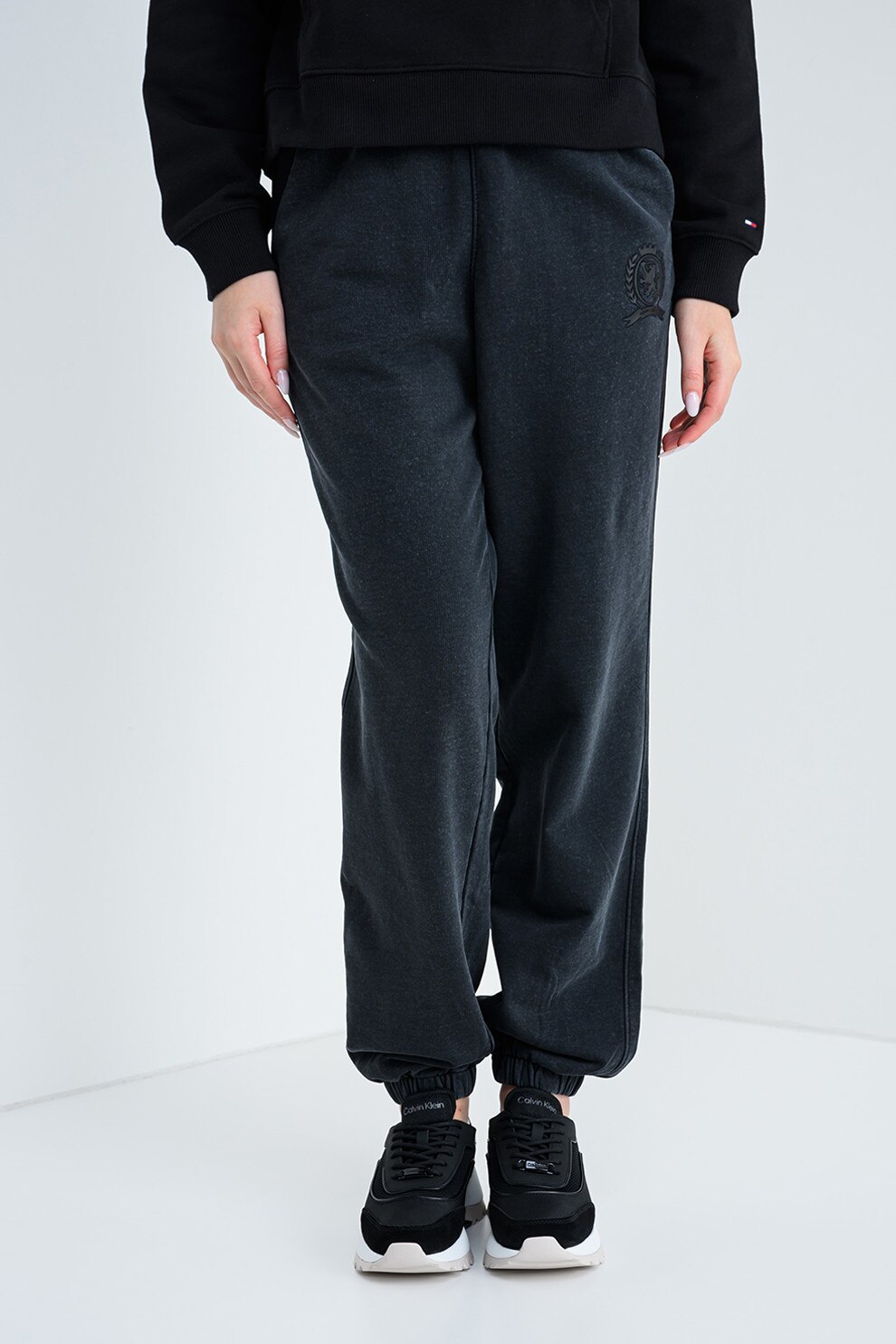 Tommy Jeans, Pantaloni de trening cu talie elastica inalta, Negru stins, XS