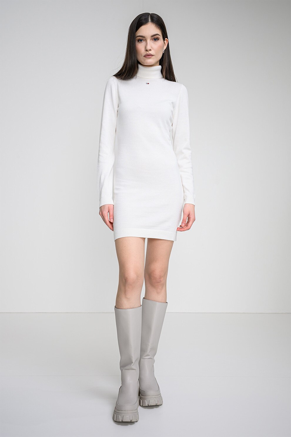 Tommy Jeans, Rochie cambrata tricotata fin, Alb, S