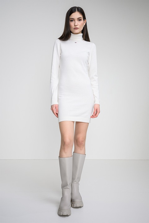 Tommy Jeans, Вталена фино плетена рокля, Бял