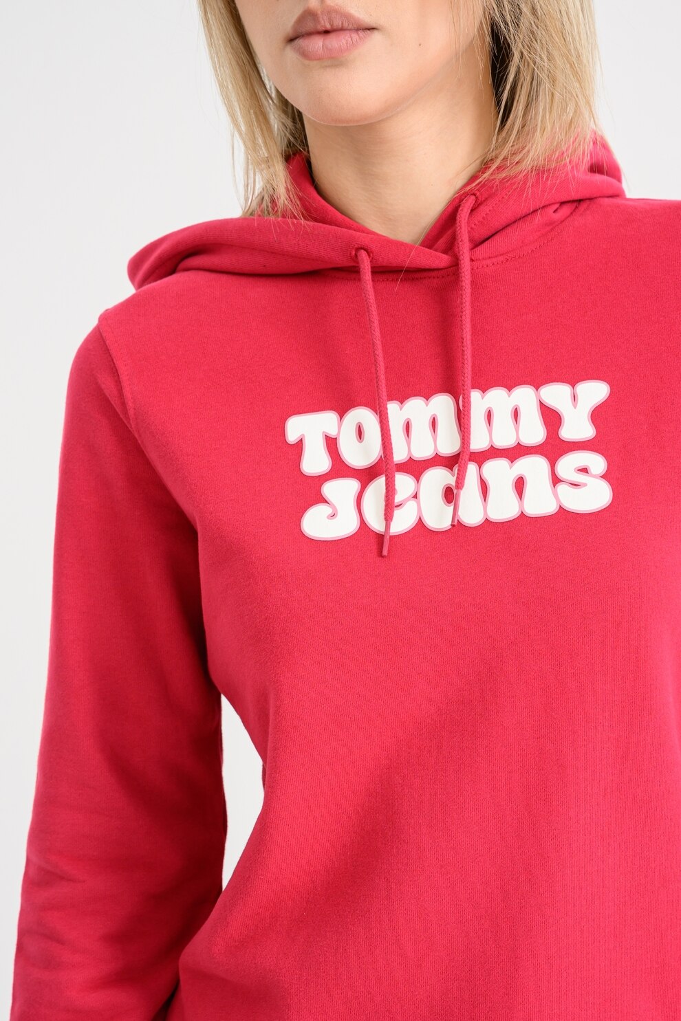 Tommy Jeans, Hanorac de bumbac cu imprimeu logo, Alb, Roz aprins