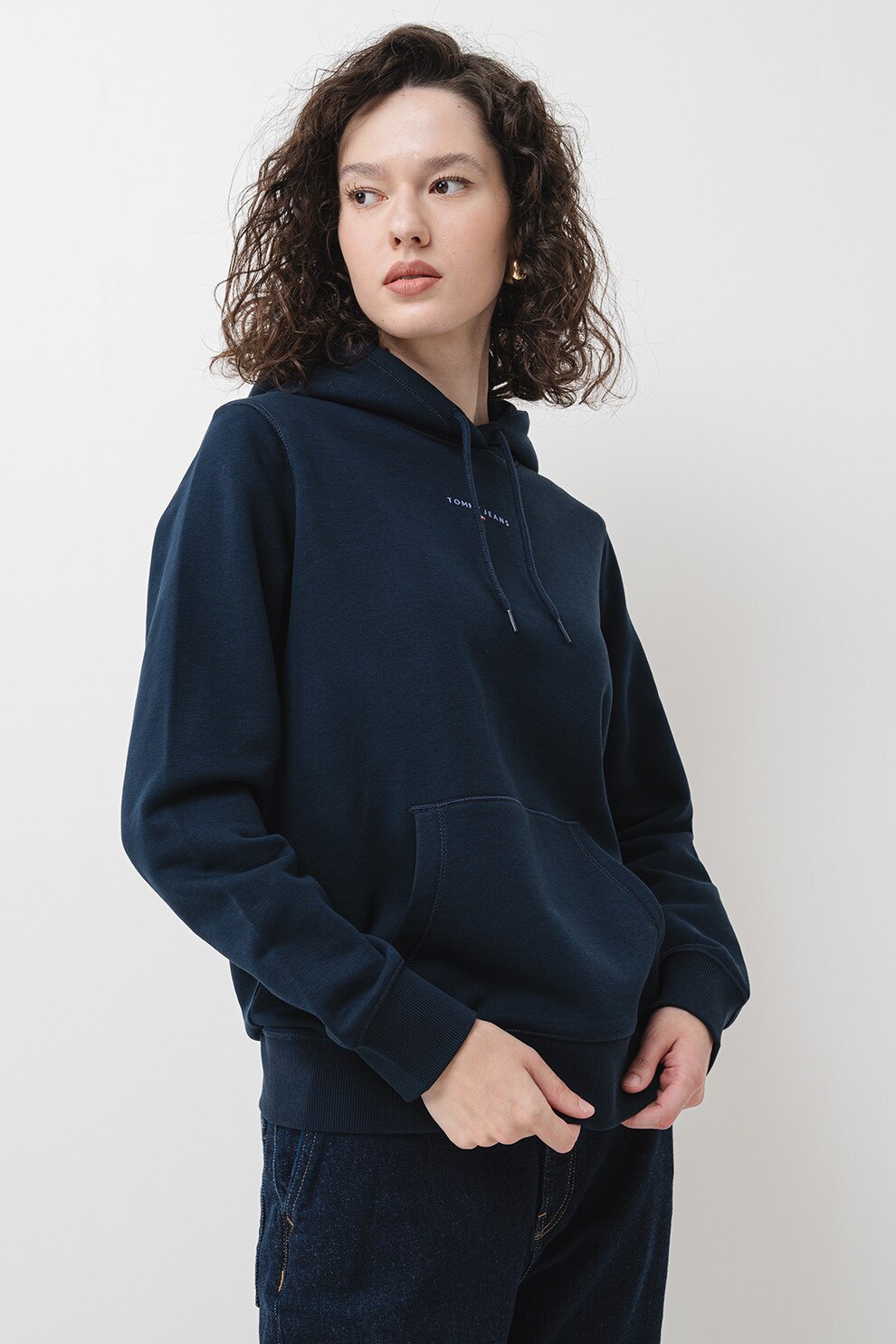 Tommy Jeans, Hanorac cu buzunar kangaroo si detaliu logo Tommy Jeans, Hanorac cu buzunar kangaroo si detaliu logo