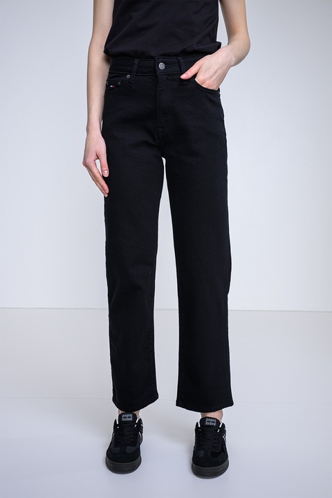 Tommy Jeans, Blugi cu talie medie si croiala dreapta Kira, Negru