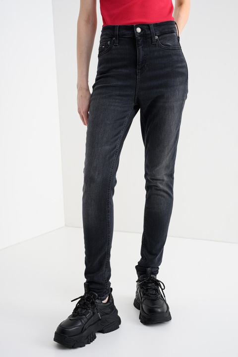 Tommy Jeans, Nora skinny fit farmernadrág, Koptatott fekete