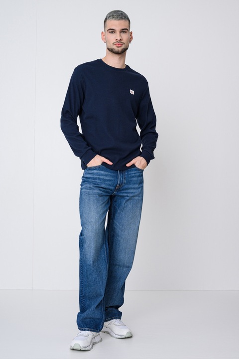 CALVIN KLEIN JEANS, Блуза с овално деколте, Тъмносин