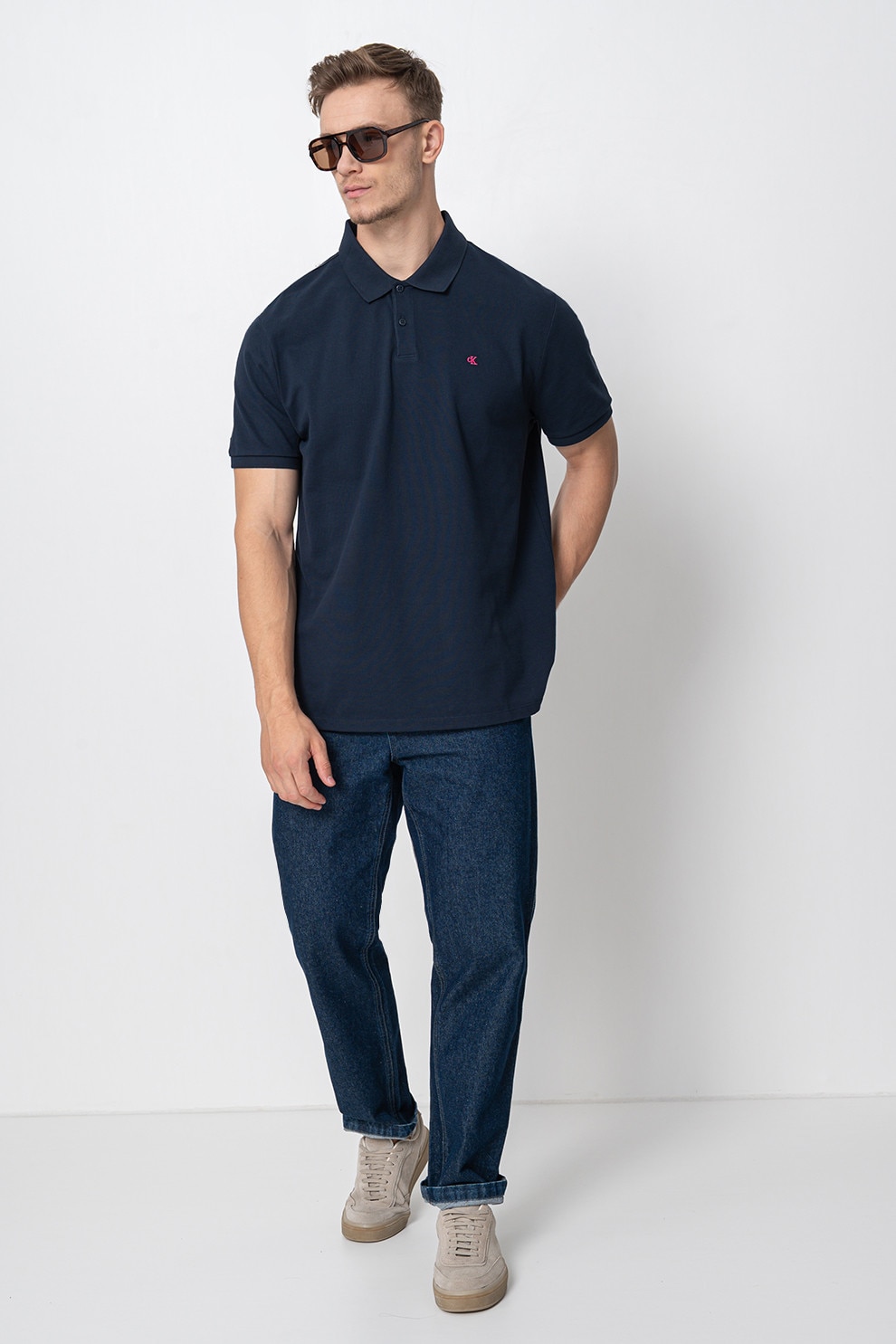 CALVIN KLEIN JEANS, Tricou polo de bumbac pique, Bleumarin, M